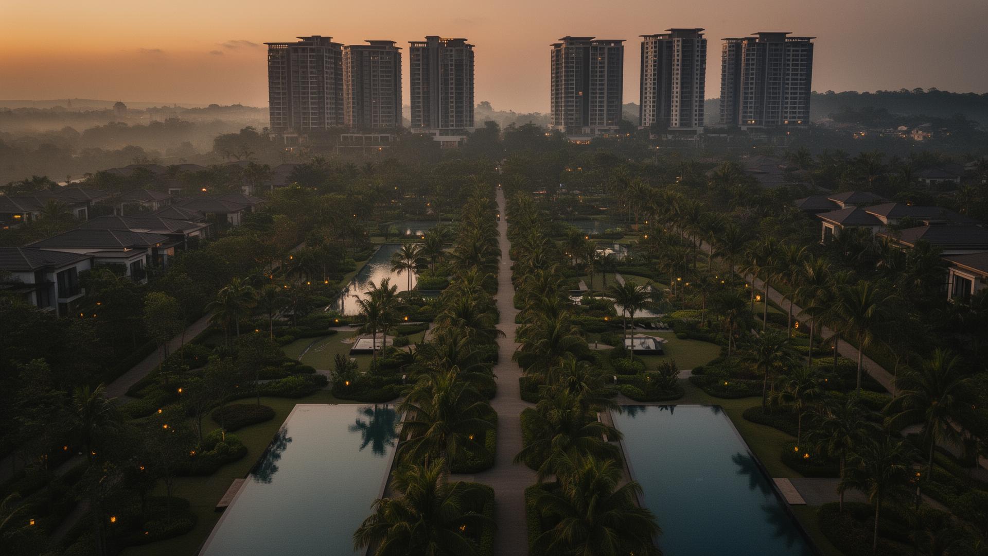 LandArc featured master-planned waterfront development at dusk