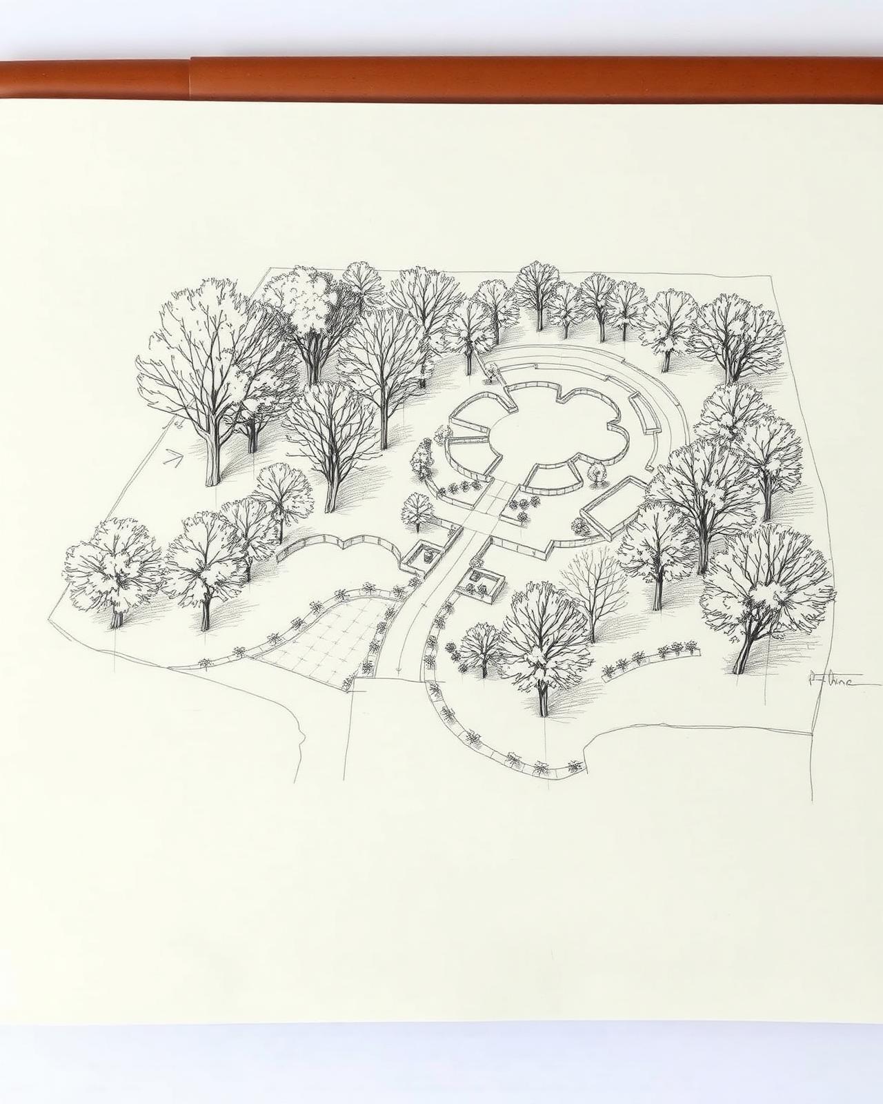 Hand-drawn landscape master plan sketch